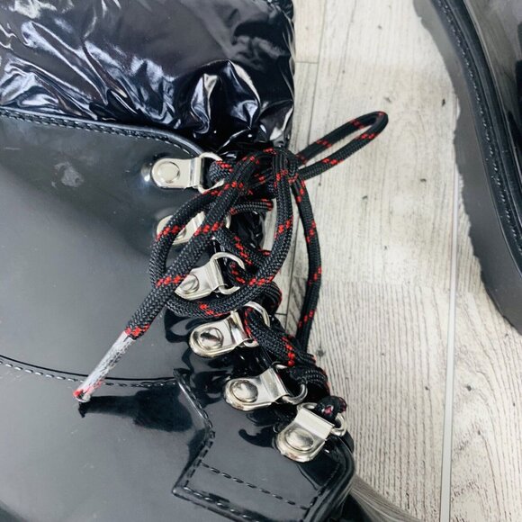 Nine West Womens Ankle Combat Boots Size 7 Black Glossy Parachute Red Winter - Picture 15 of 16